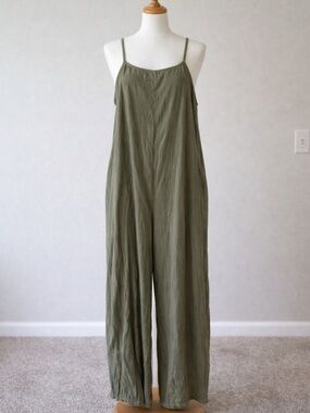 Olive Green Wide-Leg Spaghetti Strap Jumpsuit